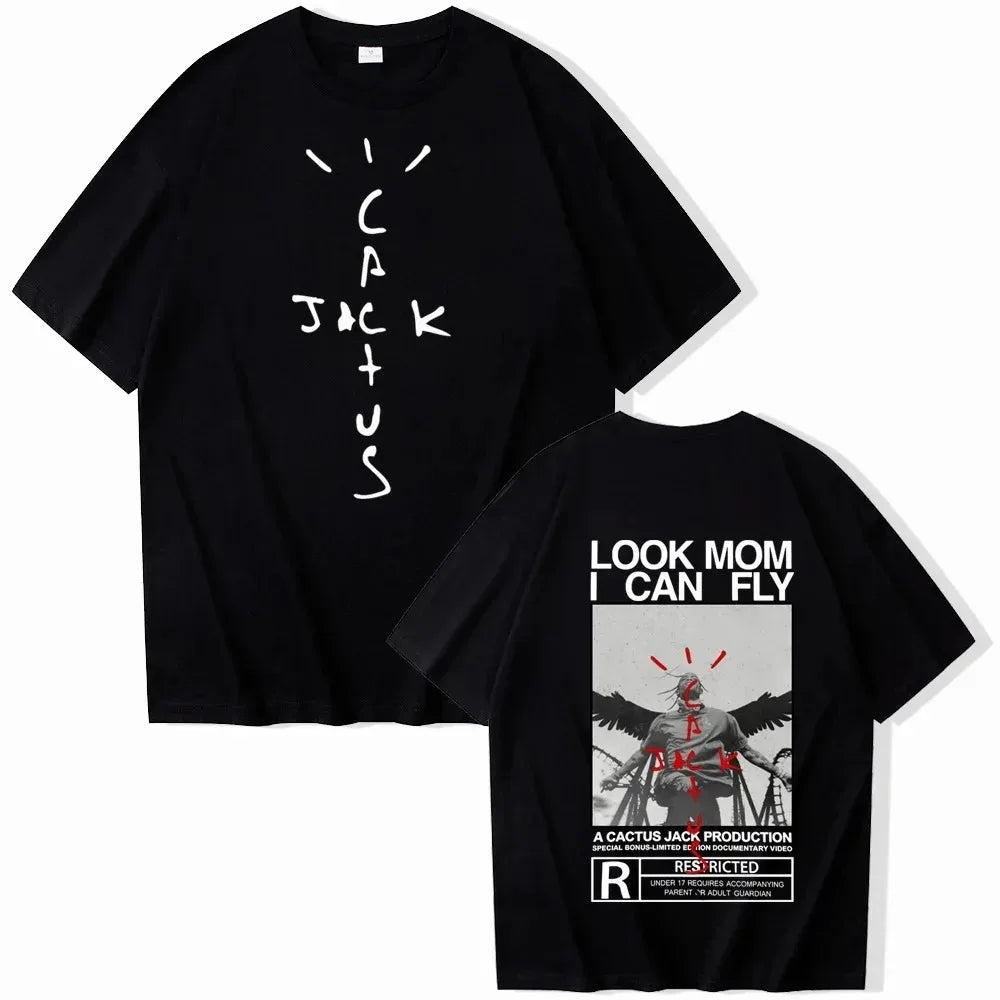 Travis Look Mom I Can Fly T-Shirts Men Scott Shirt Unisex Harajuku O-Neck Pure Cotton Tops Short Sleeve Shirts Free Shipping