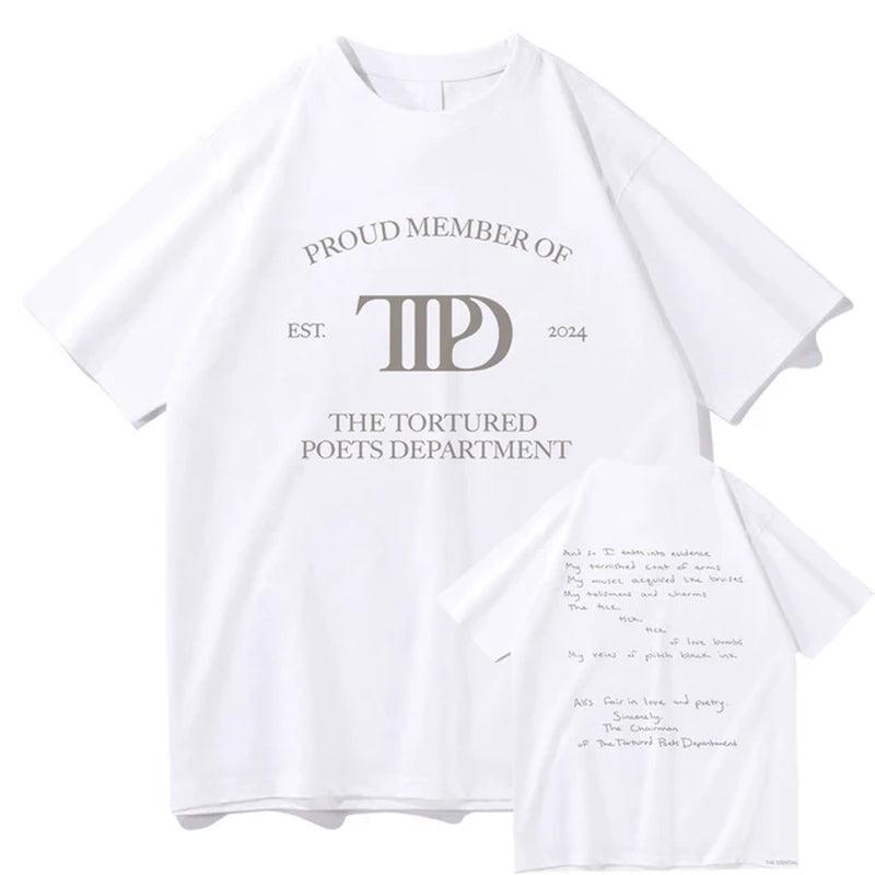 2024 New Album the Tortured Poets Department T Shirt Fashion Men Harajuku Vintage T-Shirt Unisex High Quality Cotton Tees Shirts